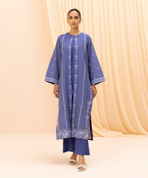 Womens Eid Pret Blue Embroidered Silk Cotton Net Two Piece Suit
