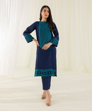 2 Piece - Embroidered Raw Silk Suit