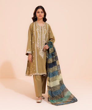 3 Piece - Embroidered Cotton Suit