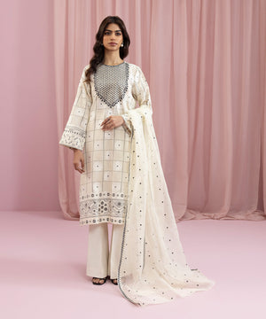 Womens Eid Pret Beige Embroidered Extra Weft Jacquard Two Piece Suit