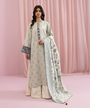 Womens Eid Pret Off White Embroidered Extra Weft Jacquard Two Piece Suit