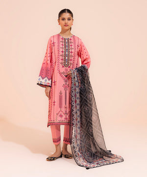 3 Piece - Embroidered Cotton Satin Suit