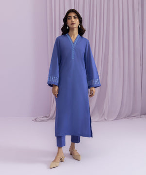 Womens Eid Pret Lavendar Blue Embroidered Lawn Shirt