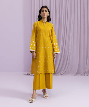 Womens Eid Pret Mustard Embroidered Lawn Shirt