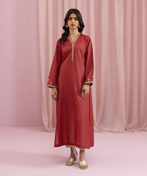Womens Eid Pret Red Embroidered Lawn Shirt