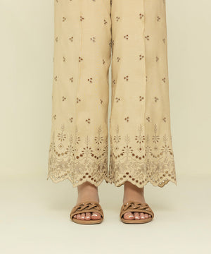 Womens Eid Pret Beige Embroidered Viscose Raw Silk Trousers