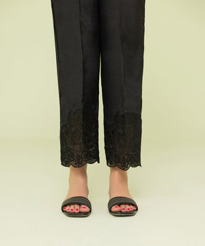 Embroidered Raw Silk Pants