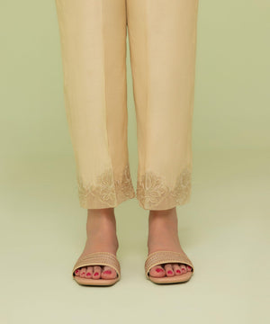 Embroidered Raw Silk Pants