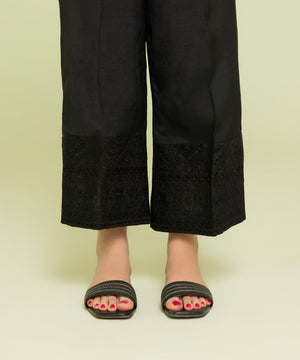 Embroidered Raw Silk Pants