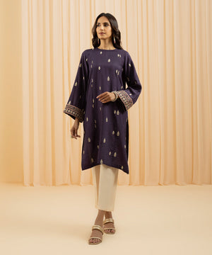 Womens Eid Pret Blue Embroidered Raw Silk Shirt