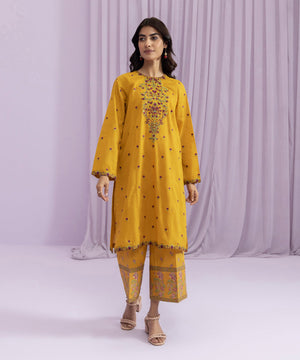 Womens Eid Pret Yellow Embroidered Lawn Two Piece Suit