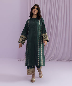 Womens Eid Pret Green Embroidered Self Jacquard Two Piece Suit