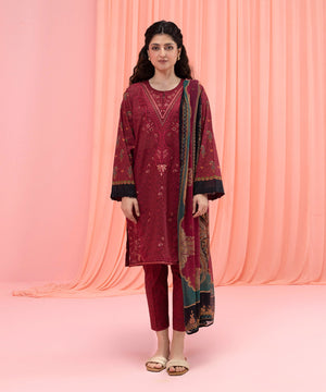 Womens Eid Pret Red Embroidered Lawn Two Piece Suit