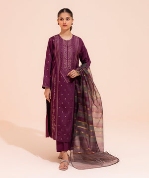 2 Piece - Embroidered Cotton Satin Suit