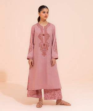 2 Piece - Embroidered Cotton Suit