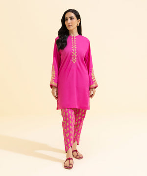 2 Piece - Embroidered Cotton Suit