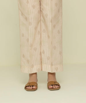 Womens Eid Pret Cream Cotton Trousers