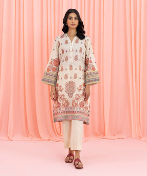 Womens Eid Pret Cream Embroidered Lawn Shirt