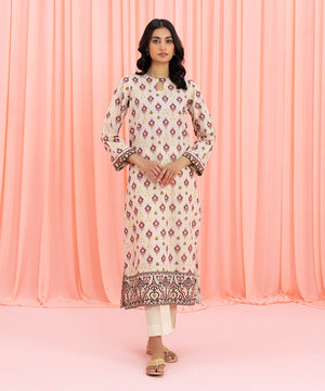 Womens Eid Pret Beige Embroidered Lawn Shirt