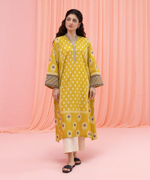 Womens Eid Pret Yellow Embroidered Lawn Shirt