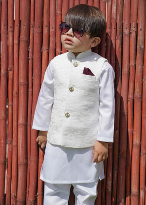 Jacquard White Waist Coat