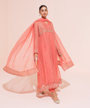 3 Piece - Embroidered Chiffon Suit