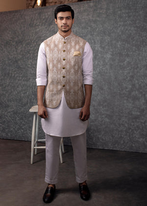 Munib Nawaz - Light beige embroidered waistcoat - WC-2A KS-1A