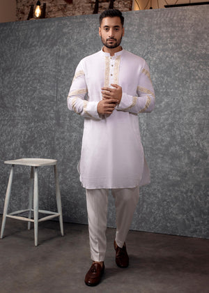 Munib Nawaz - White self texture cotton kurta K-2B