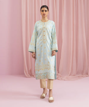 Womens Eid Pret Sky Blue Embroidered Extra Weft Jacquard Shirt