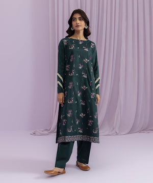 Womens Eid Pret Teal Embroidered Self Jacquard Shirt