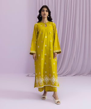 Womens Eid Pret Yellow Embroidered Self Jacquard Shirt