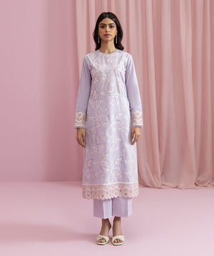 Womens Eid Pret Lavendar Embroidered Self Jacquard Shirt