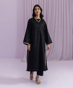 Womens Eid Pret Black Embroidered Self Jacquard Shirt
