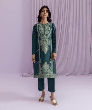 Womens Eid Pret Sea Green Embroidered Self Jacquard Shirt