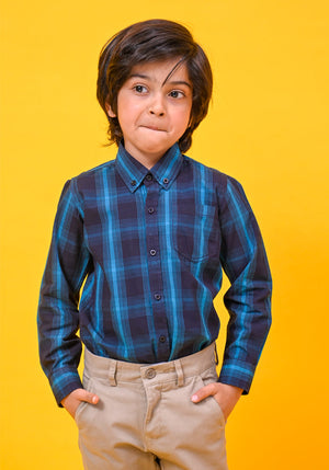 NAVY BLUE CHECK BUTTON DOWN SHIRT