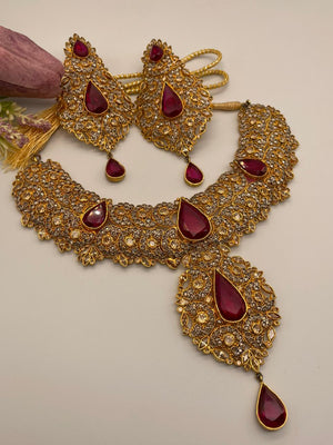 Gold, Red, Silver Ruby, Zircons Necklace