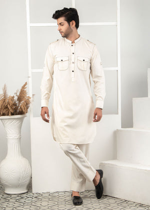 White Kurta Pajama With Pockets
