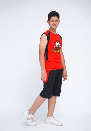 RED GRAPHIC SANDO SHIRT