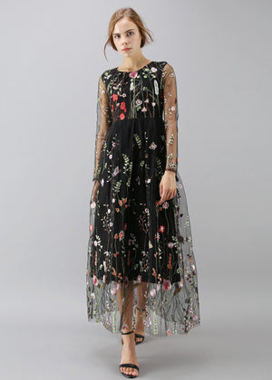 Parien House - Lost in Flowering Fields Embroidered Mesh Maxi Dress