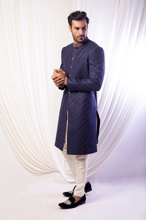 Pure Blue with Gold Work Sherwani for Groom