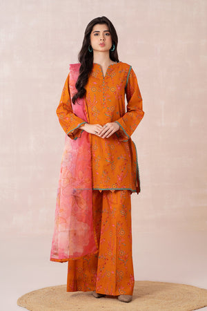 3-PC Unstitched Printed Lawn Shirt with Organza Dupatta and Trouser CPS3-02
