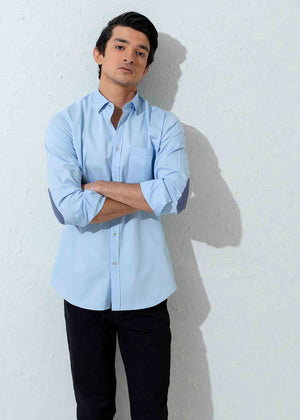 BLUE TWILL SHIRT WITH STRUCTURED ELBOW PATCH