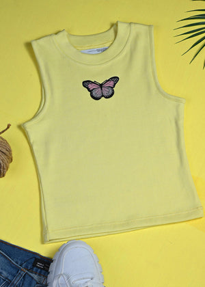 WW - Lime Butterfly Sleeveless Top | Crop Tops