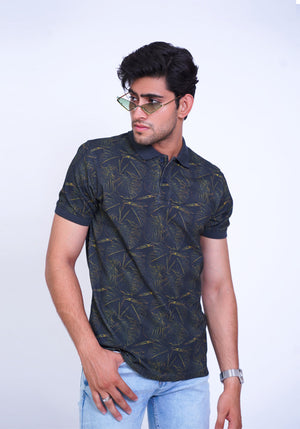 Dark Green Printed Polo