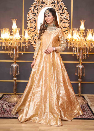 Aurous golden pishwaas with tilla embroidery