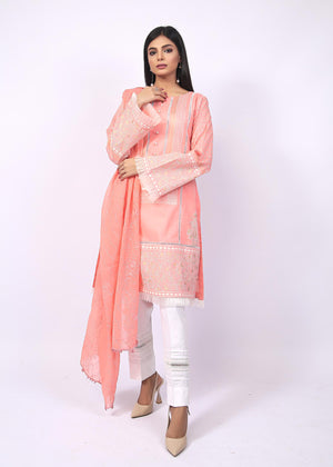 FashionPorters - Unstitched 3 Piece Block Printed Cotton Lawn Soft Pink Suit SUS22-RY10