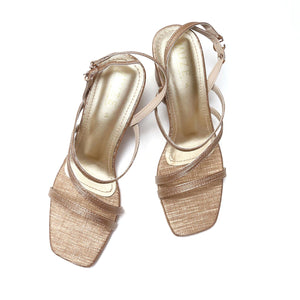 Gold Textured Strappy block heel sandal