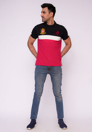 Red Black Paneled Polo