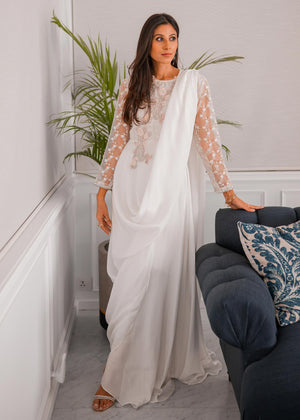 Aminah Badar's - White Silk Drape Outfit