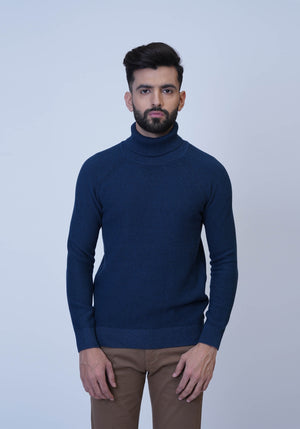 Blue Turtle Neck Knitted Sweater